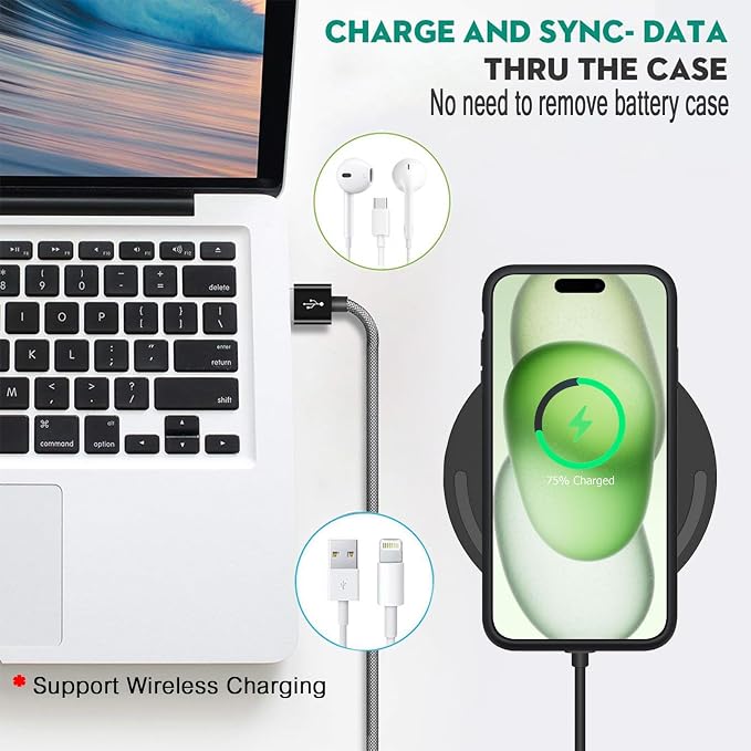 Wireless Charging Case for iPhone 15 Plus, 12000mAh High Capacity Portable Rechargeable Battery Case Wireless Charging Compatible with iPhone 15 Plus (6.7 inch) Extended Battery Charger Case (Black)