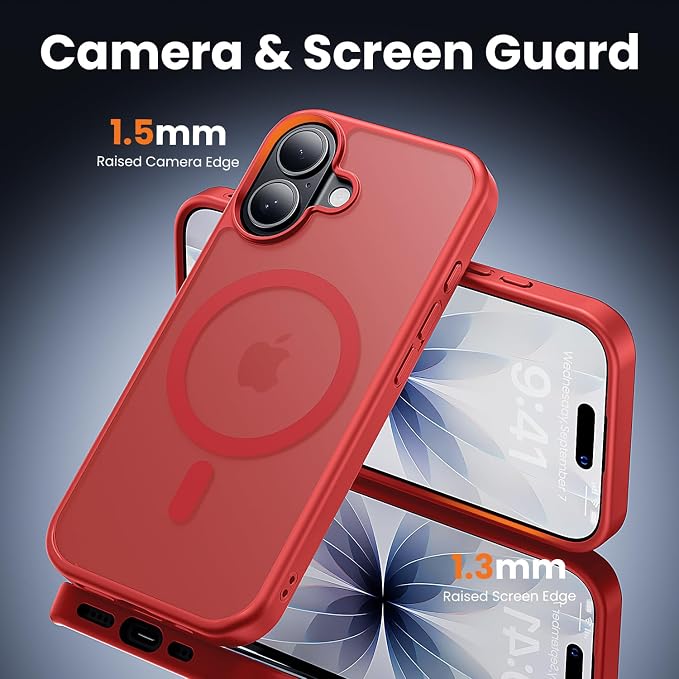 3 in 1 for iPhone 17 Case Matte Red,Fits MagSafe, Screen Protector*1 Camera Lens Protector*1,Matte Skin Feeling Back, Cover Military-Grade Protection