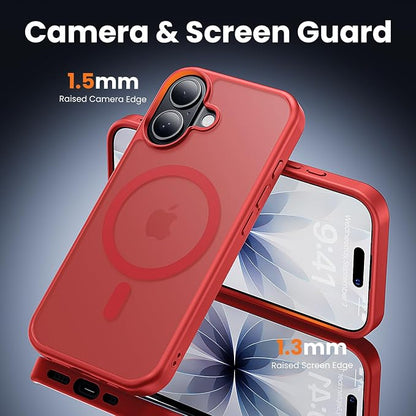 3 in 1 for iPhone 17 Case Matte Red,Fits MagSafe, Screen Protector*1 Camera Lens Protector*1,Matte Skin Feeling Back, Cover Military-Grade Protection