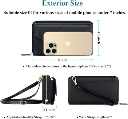 Peacocktion Crossbody Bags for Women RFID Wristlet Wallets Travel Vegan Leather Small Clutch Purses with Phone Pocket Zipper