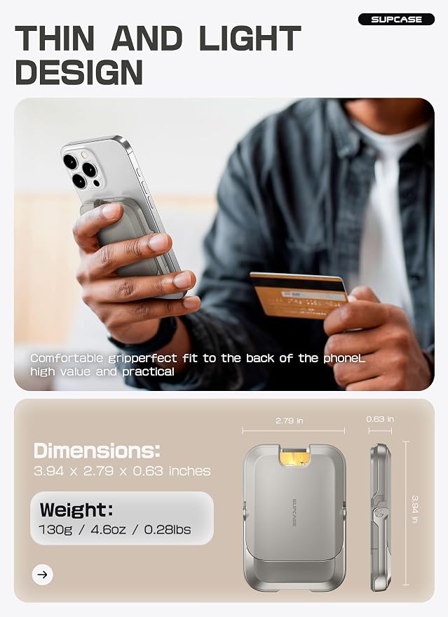 SUPCASE for MagSafe Wallet with Stand, Magnetic Wallet for Men Women, [Hold 6 Cards] [RFID Blocking] [Strong Magnetic Lock] Phone Stand Card Holder for iPhone 17/16/15/14/13/12 Series, Frost Gray