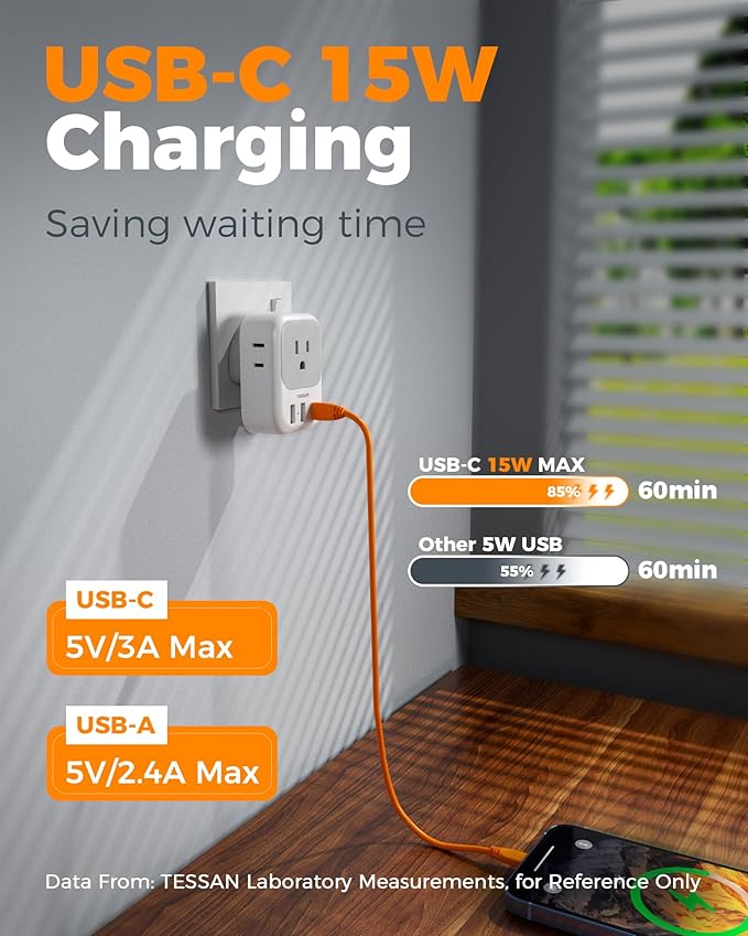 TESSAN UK Adapters for Travel, Type G Adaptor, 2 Pack | 4 Outlets 3 USB (1 USB C PD 20W), USA to Ireland Scotland Dubai Hong Kong England British Kenya London