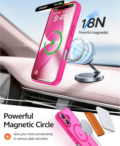 FNTCASE for iPhone 17 Case: [Compatible with Magsafe] Translucent Matte Cases with [Full Camera Protection] [Screen Protector] Military Grade Shockproof Protective Phone Cover - Hot Pink