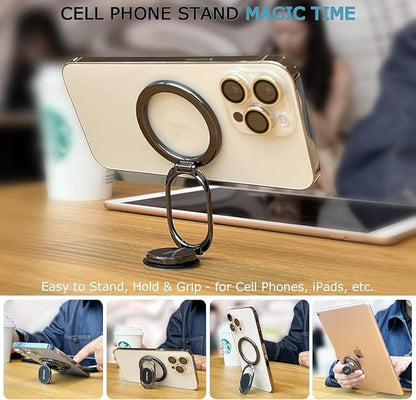Magnetic Phone Ring Holder for Magsafe Phone Grip, Double-Sided Magnetics Adjustable Gym Finger Ring Grip Kickstand, Removable Phone Grip, for iPhone, iPad and Smartphones(Brown)