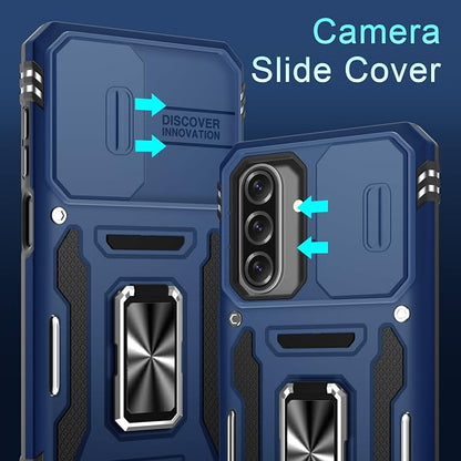 DEERLAMN Case for Samsung Galaxy A17 5G with Slide Camera Cover+Screen Protector (1 Pack), Rotated Ring Kickstand Military Grade Shockproof Protective Cover-Navy Blue