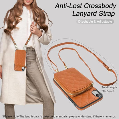 Bocasal Crossbody Wallet Case for iPhone Xr, RFID Blocking PU Leather Zipper Handbag Purse Flip Cover, Kickstand Folio Case with Card Slots Holder Wrist Strap Lanyard 6.1 Inch (Brown)