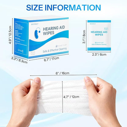Hearing Aid Cleaning Wipes, Alcohol-Free Individually Wrapped Towelettes for Hearing Aids, Earbuds, Earphones, Headphones & Electronic Devices – Removes Earwax & Dust – Large 4.7" x 6" – 300 Count