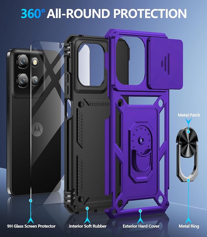 Taisairu for Motorola Moto G 2025/G 2026/G Play 2026 Case with Screen Protector & Slide Camera Lens Cover, Built-in Ring Stand Case for Moto G 2026/G 2025/G Play 2026 (Purple)