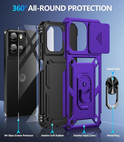 Taisairu for Motorola Moto G 2025/G 2026/G Play 2026 Case with Screen Protector & Slide Camera Lens Cover, Built-in Ring Stand Case for Moto G 2026/G 2025/G Play 2026 (Purple)