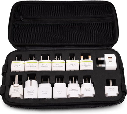 Universal Travel Plug Adapter Kit with Case – International Plug Adapter Set for Worldwide Travel – Multi Country Power Plug Kit for Europe, UK, US, Australia, Asia