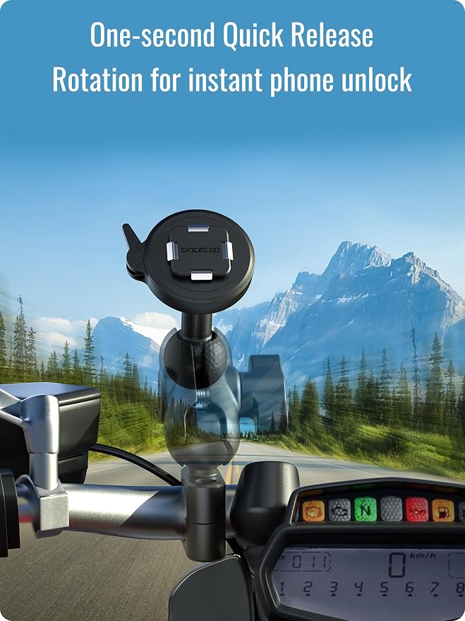 sincetop Universal 1” Ball Motorcycle Phone Mount-Series Q [ Quad ],Quick Release Motor Bike Smartphone Holder,360° Angle Adjustable,Compatible with iPhone Android and All Smartphones