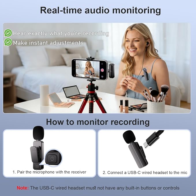 2-Pack Wireless Mini Lavalier Lapel Microphone for iPhone,iPad(Lightning) - 65ft Cordless Clip on Dual Mics with Noise Reduction 6H Working Time for Video Recording Vlogging, YouTube, Interview