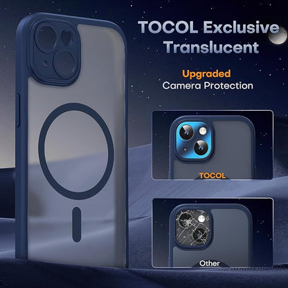 TOCOL Magnetic for iPhone 15 Plus Case, Upgraded Full Camera Protection, Compatible with Magsafe, Drop Protection, Translucent Matte Back Bumper Phone Cover 6.7-Inch (Dark Blue)