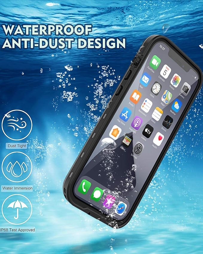 Design for iPhone 12 Pro Waterproof Case, Full Body Shockproof Case with Screen Protector, Dust Proof Phone Cover for iPhone 12 Pro 6.1 Inch (Black)