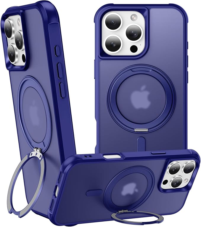 360° Magnetic Swivel Ring for iPhone 16 pro max case, Built-in Metal Stand and Ring Holder, Magsafe Compatible, Military Grade Protection, Shock Resistant - Blue