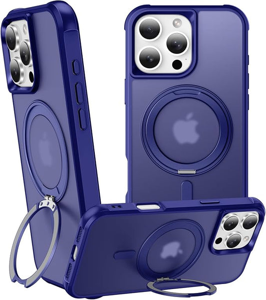 360° Magnetic Swivel Ring for iPhone 16 pro max case, Built-in Metal Stand and Ring Holder, Magsafe Compatible, Military Grade Protection, Shock Resistant - Blue