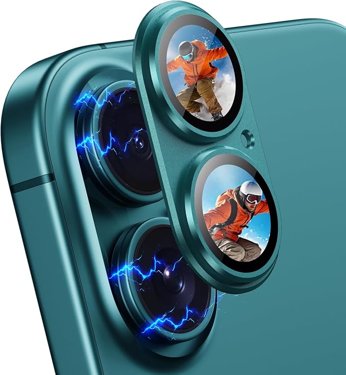 Korecase 2 Pack for iPhone 17/16/16 Plus Camera Lens Protector [Not Easy to Break][Strong Adsorption] Metal Tempered Glass Rear Camera Protector-Green