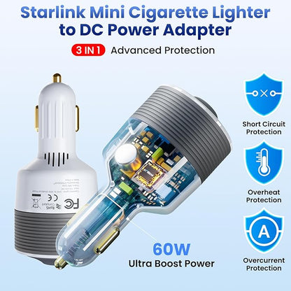 Starlink Mini Car Adapter with 10FT DC Power Cable, 12V to 24V DC Step Up Converter with Cigarette Lighter Adapter, Starlink Mini 12V Adapters for Power Supply, Ideal for RV, Boat, Trailer