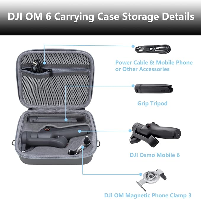 Travel Case for DJI OM 6 - Portable Storage Bag Hardshell Carrying Case Fits DJI Osmo Mobile 6 Smartphone Gimbal Stabilizer and Accessories(Grey)