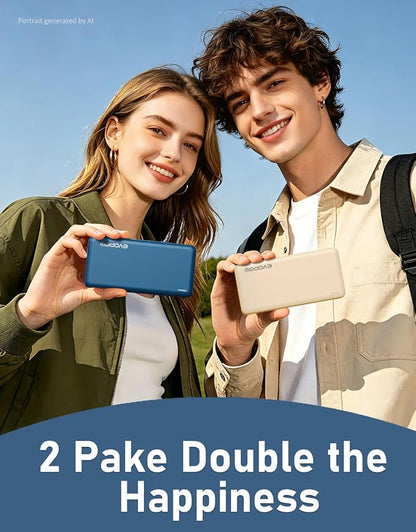 2Pack Portable Charger, 10000mAh Power Bank, Battery Pack, External Battery | Slimmer, Fast Charging, USB C in&Out, for iPhone Tablet Samsung Pixel Headphones etc (Blue&Beige)