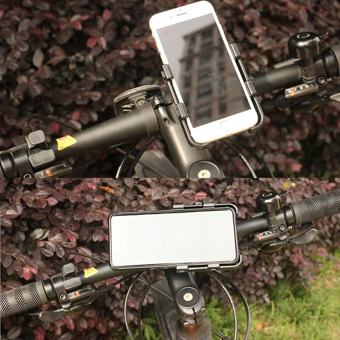 Aluminum Phone Holder for Bike, 360 Rotation, 4.5 to 7 Inch Smartphone, Motorcycle Handlebar Mount Clamp