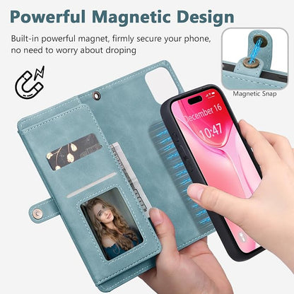 Wallet Case for iPhone 15 Plus with Card Holder/Crossbody Wallet/Strap| RFID Blocking | Magnetic | Kickstand | Detachable | PU Leather Phone Case for iPhone 15 Plus,6.7 in,Blue