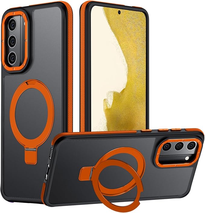 for Samsung Galaxy S22 Plus Case, Magnetic Adjustable Ring Stand [Fit for Magsafe], [Military-Grade Shockproof Protection] Phone Case with Kickstand&Ring Holder (Orange)