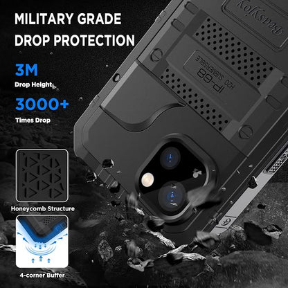 Beasyjoy for iPhone 14 Plus Case, IP68 Waterproof Metal Heavy Duty Defender Case with Built-in Screen Protector, Military Grade Full Body Protective Defender Shockproof Rugged Cover 6.7 Inch, Black