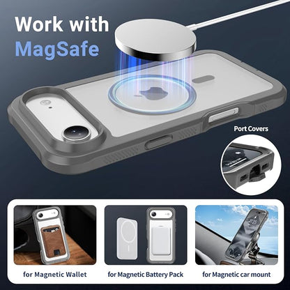 jaroco Magnetic for iPhone Air Case, [Compatible with MagSafe][Military Grade Drop Protection][Heavy Duty Protection][Non-Slip][Shockproof] 2-Layer Durable Bumper Phone Case 6.5''-Gray