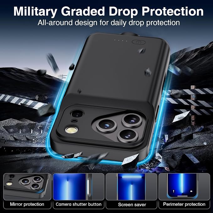 BOPPS Battery Case for iPhone 17 Pro 【2026 New】 Powerful 8500mAh Portable Charger Case 360°Protection Rechargeable Extended Charging case for iPhone 17 Pro 6.3inch,(Black)