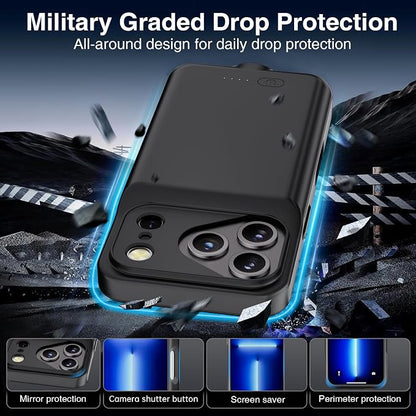 BOPPS Battery Case for iPhone 17 Pro 【2026 New】 Powerful 8500mAh Portable Charger Case 360°Protection Rechargeable Extended Charging case for iPhone 17 Pro 6.3inch,(Black)