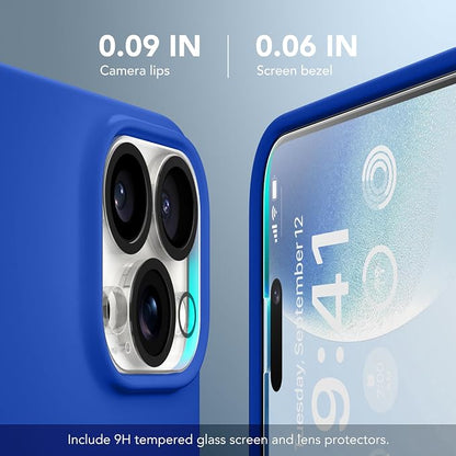 GONEZ for iPhone 14 Pro Max Case Silicone, Compatible with MagSafe, with Screen Protector + Camera Lens Protector, Liquid Silicone Shockproof Protective Phone 14 ProMax Case 6.7", Klein Blue