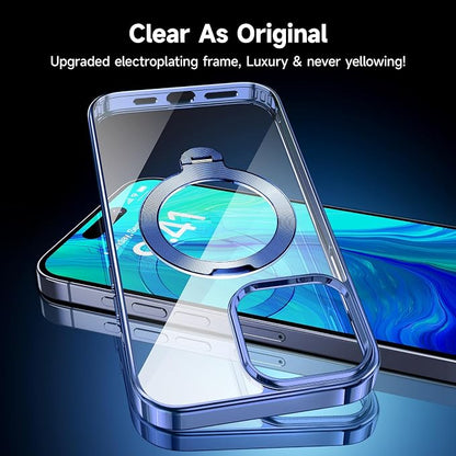 [Tri-Shield Protection] for iPhone 15 Pro Max Case with 360° Spin Stand Compatible with MagSafe [Magnetic CD Ring] [Screen & Camera Lens Protector] Shockproof Plating Never-Yellowing, Blue-6.7"