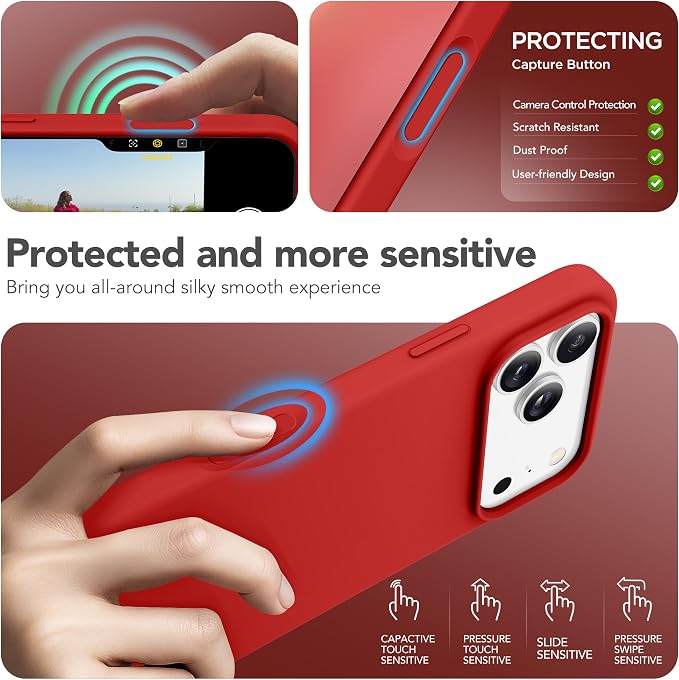 GONEZ Magnetic for iPhone 17 Pro Max Case, Compatible with MagSafe, [Screen Protector + Camera Lens Protector], Liquid Silicone Anti-Scratch Shockproof Protective Phone Case 6.9 inch, Red
