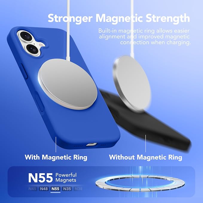 GONEZ Magnetic for iPhone 17 Case, Compatible with MagSafe, [Screen Protector + Camera Lens Protector], Liquid Silicone Anti-Scratch Shockproof Protective Phone Case 6.3 inch, Klein Blue