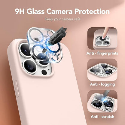 GONEZ Magnetic for iPhone 15 Pro Case, Compatible with MagSafe, [Screen Protector + Camera Lens Protector], Silicone Shockproof Anti-Scratch Protective Phone Case 6.1 inch, Pink