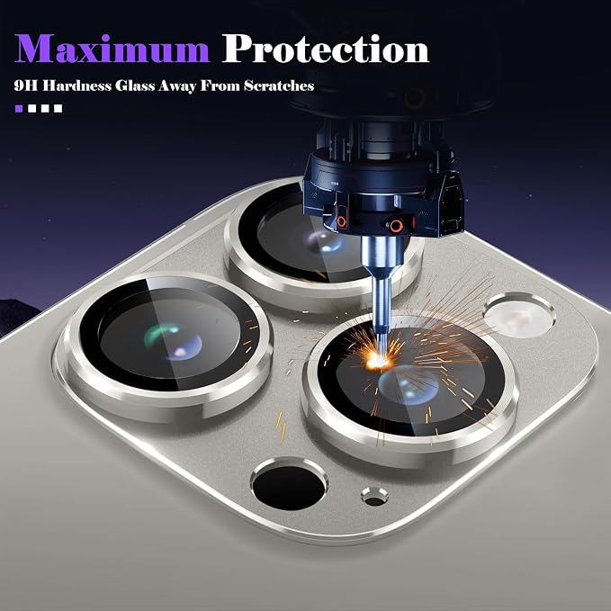 Camera Lens Protector for iPhone 16 Pro/iPhone 16 Pro Max Camera Lens Protector [Strong Adsorption] [Not Easy to Break] Metal Tempered Glass Rear Camera Screen Cover - Titanium Gray