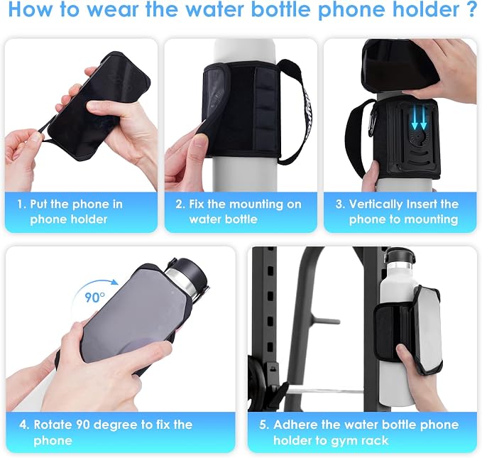 Cikyner Magnetic Water Bottle Strap with Handle, Water Bottle Holder for Mobile Phone 360° Rotatable & Removable Water Bottle Pouch Gym Water Bottle Accessory for 4.5-7'' Phone & 18-40oz Water Bottles