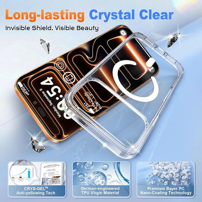 MOCCA Magnetic for iPhone 17 Pro Max Case Clear,（Anti-Yellowing）(Compatible with Magsafe) 16FT Military Grade Protection Anti-Fingerprint Slim Shockproof Protective Transparent Phone Cover 6.9", Clear