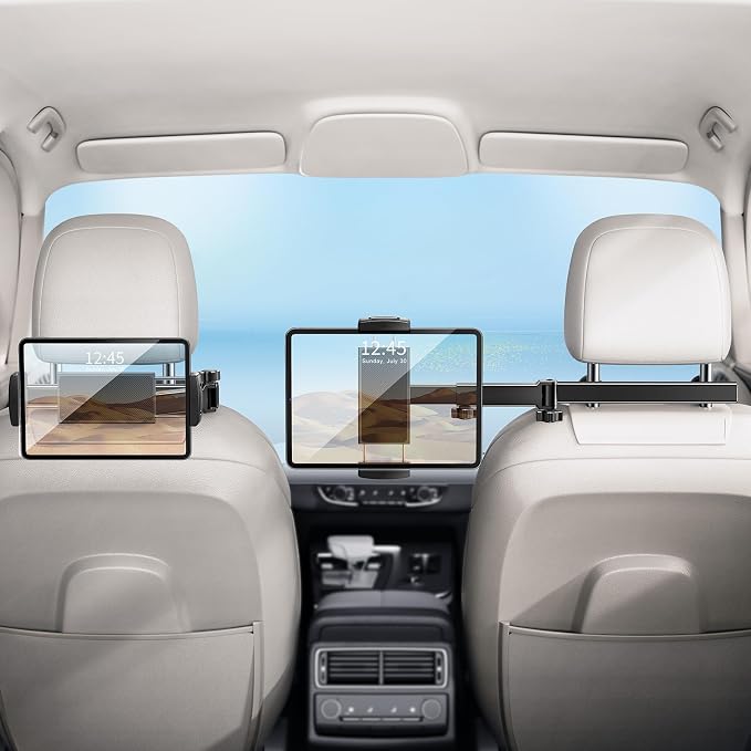 OATSBASF Car Tablet Headrest Holder - Stretchable Mount Backseat Fit iPad Mount Super Stable for Kids & Thick Cases - Road Trip Essentials Fit 4-12.9" Devices