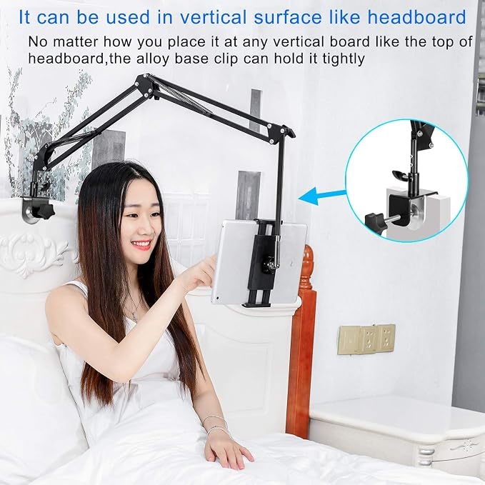 Tablet Stand Adjustable,Foldable Arm Stand for Bed,Aluminum Universal Flexible Tablet Holder with 360 Degree Rotation Compatible with iPad/iPhoneX/iPad Pro/N-Switch,or Other 4.5~12.9 Inches Devices