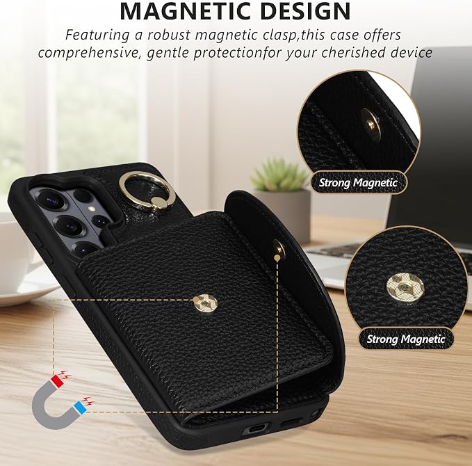 Keallce Wallet Case for Samsung Galaxy S26 Ultra 6.9'', Flip Case with RFID Blocking Card Slots, Ring Holder Kickstand, PU Leather Protective Folio Cover for Women, Black