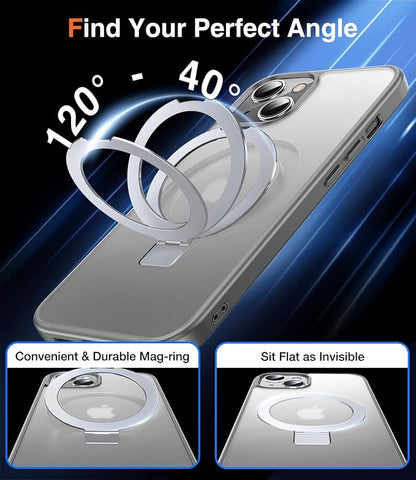 Chicfun 3-in-1 [Magnetic+Kickstand+Ring Holder] for iPhone 15 Plus Case with Stand Ring Holder， Compatible with MagSafe, Military Shockproof Kickstand Phone Case iPhone 15 Plus Cover Grey
