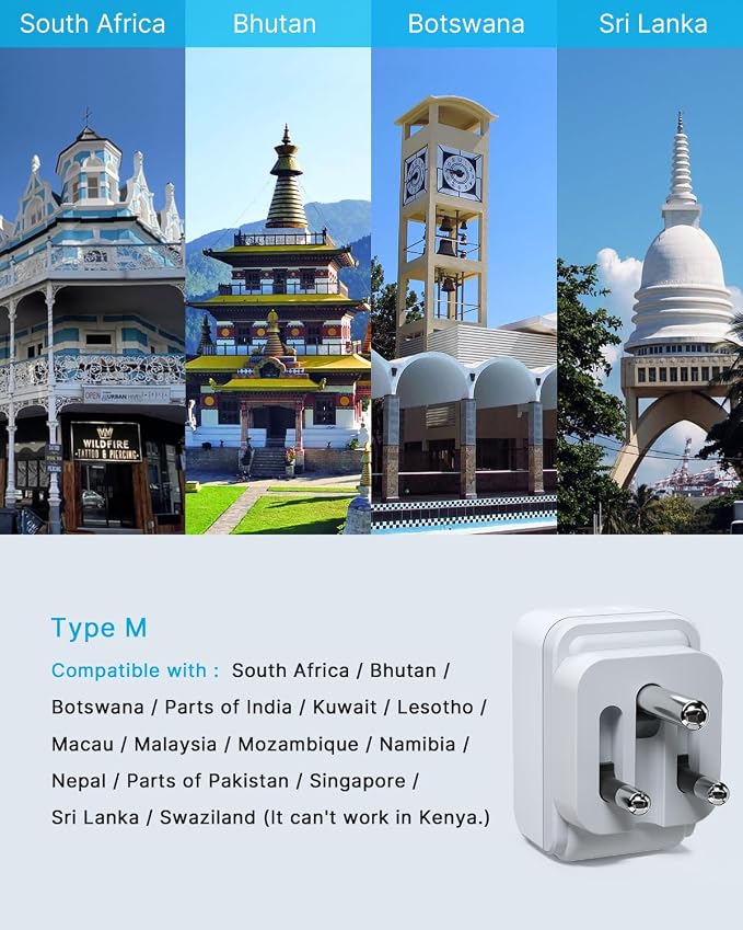 3 Pack South Africa Travel Plug Adapter, VINTAR Foldable Type M Adapter with 2 AC Outlets 3 USB Ports(2 USB C), Africa Travel Essentials for US to South Africa Namibia Nepal Malaysi