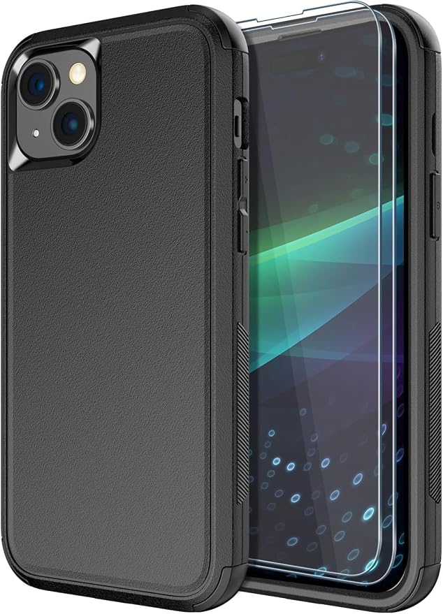 for iPhone 15 Case [Shockproof] [Dropproof] [with Screen Protector ] Heavy Duty Protection Phone Case Cover - Black