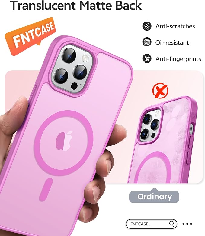FNTCASE for iPhone 12 Pro Max Case: [Compatible with Magsafe] Translucent Matte Magnetic Phone Cover - Military Grade Drop Protection Shockproof Protective Cases - Pink