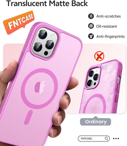 FNTCASE for iPhone 12 Pro Max Case: [Compatible with Magsafe] Translucent Matte Magnetic Phone Cover - Military Grade Drop Protection Shockproof Protective Cases - Pink