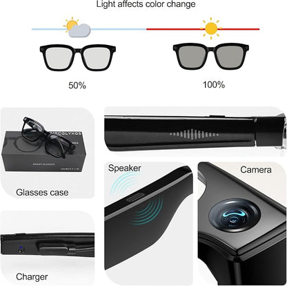 Ai Smart Glasses with Camera and Bluetooth - 4K HD Video Recording, Real-Time Translation, with Color-Changing Lenses for Travel, Sports, Outdoor Use