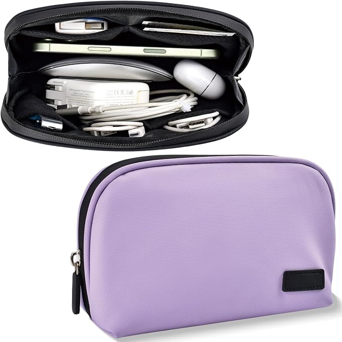 CAAORDKSO Electronics Organizer Travel Case, Waterproof Cable Organizer Bag, Tech Pouch Accessories Carry Case, Travel Essentials for Cord, Cable, Charger, Phone, Power Bank, SD Card, Earphone, Purple