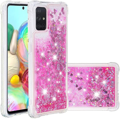 Glitter Case Silicone für Galaxy A71 Liquid Pink, Womens Girls Bling Liquid Floating Phone Case Bumper Cover Yellowing-Resistant Gel Silicone Protective Back Case compatible with Samsung Galaxy A71